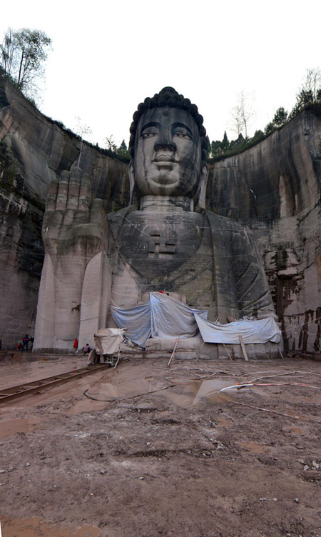 Giant Buddha statue carved in mountain