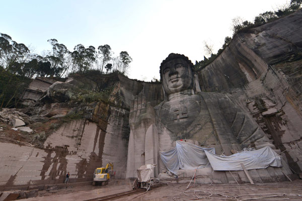 Giant Buddha statue carved in mountain