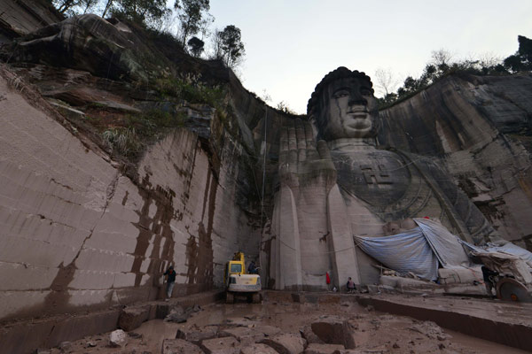 Giant Buddha statue carved in mountain