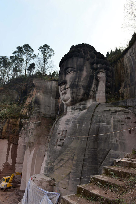 Giant Buddha statue carved in mountain