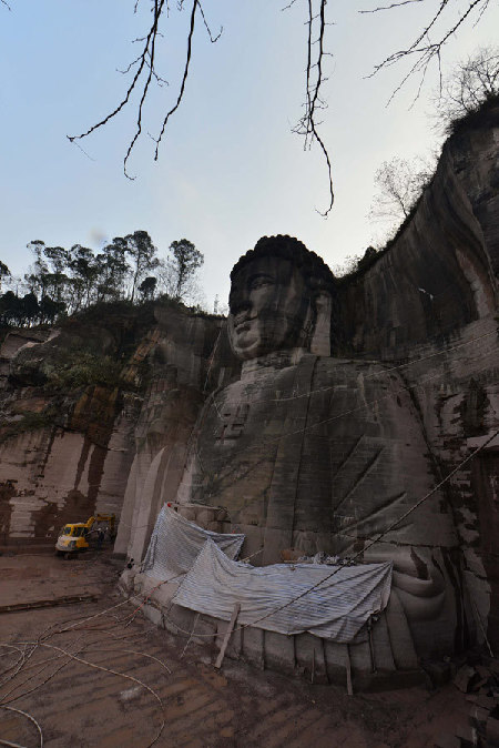 Giant Buddha statue carved in mountain