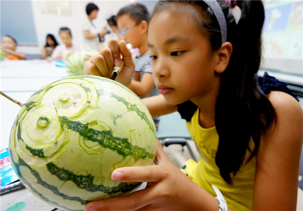 Carved creations on watermelon