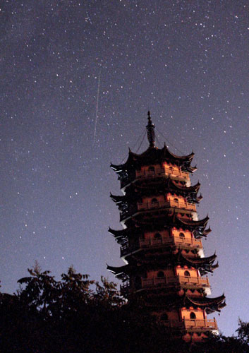 Meteor shower illuminates night sky