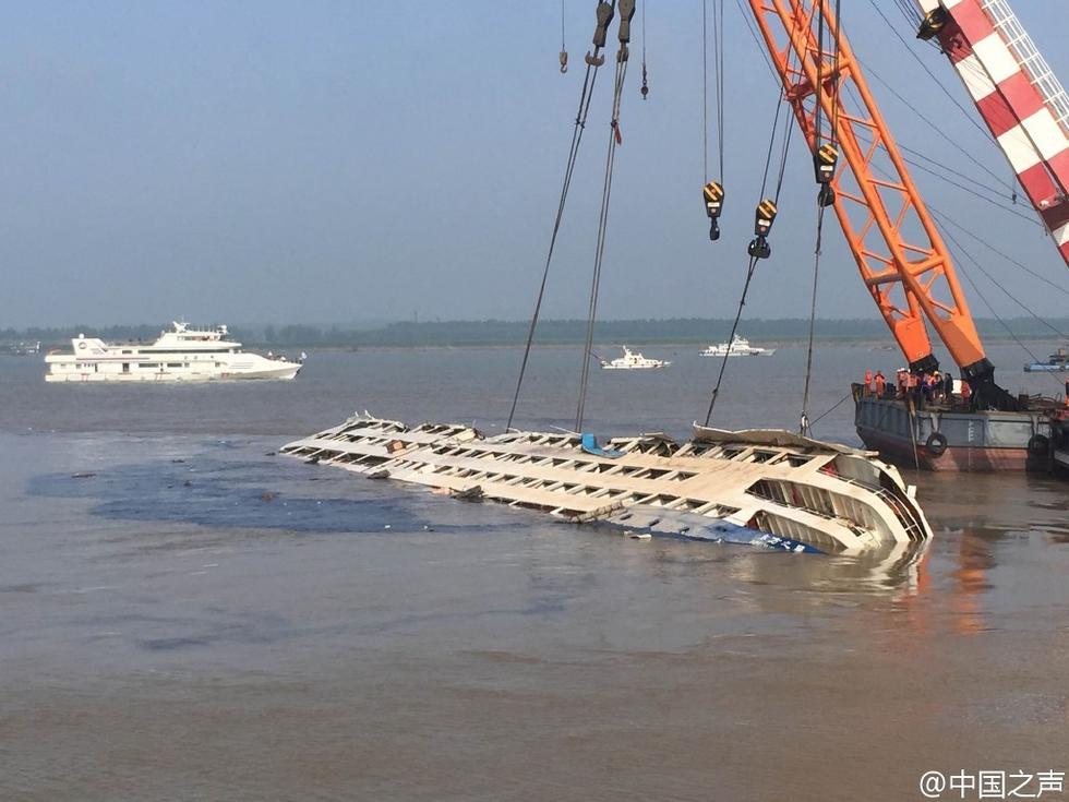 Capsized ship fully turned over