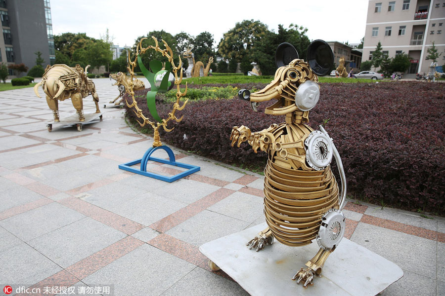 Students turn scrap parts into animal statues