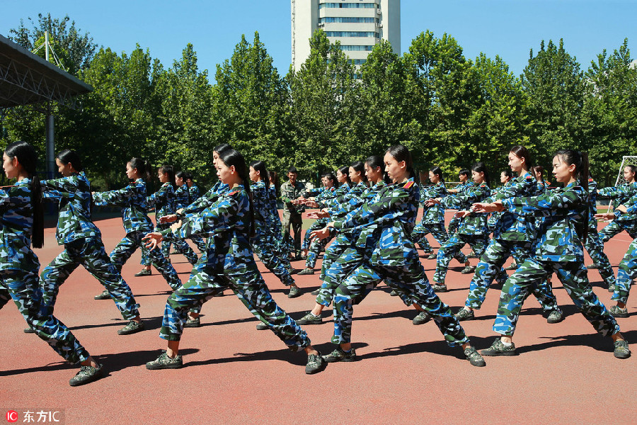 Freshmen show dance skills during military training