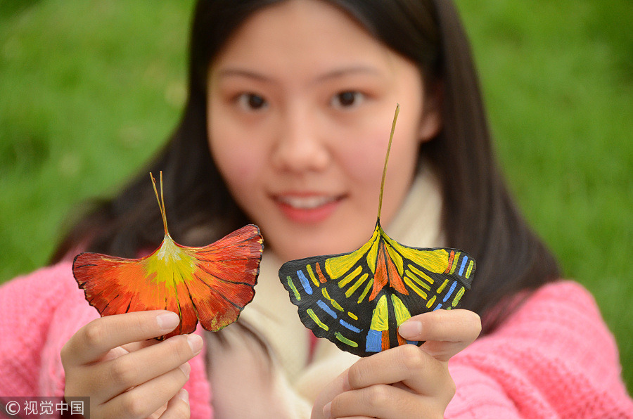 Fun with golden gingko leaves across China