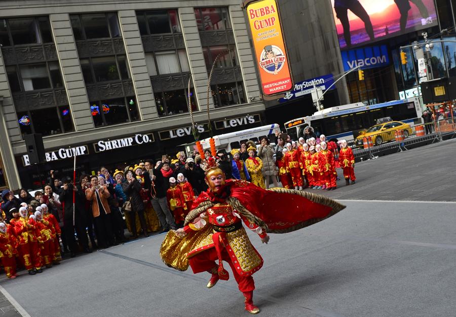 Flash mob in monkey costumes appears in NYC to mark Chinese New Year