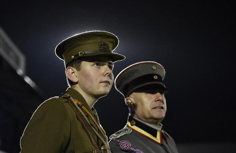 British, German soldiers play Christmas truce centenary match