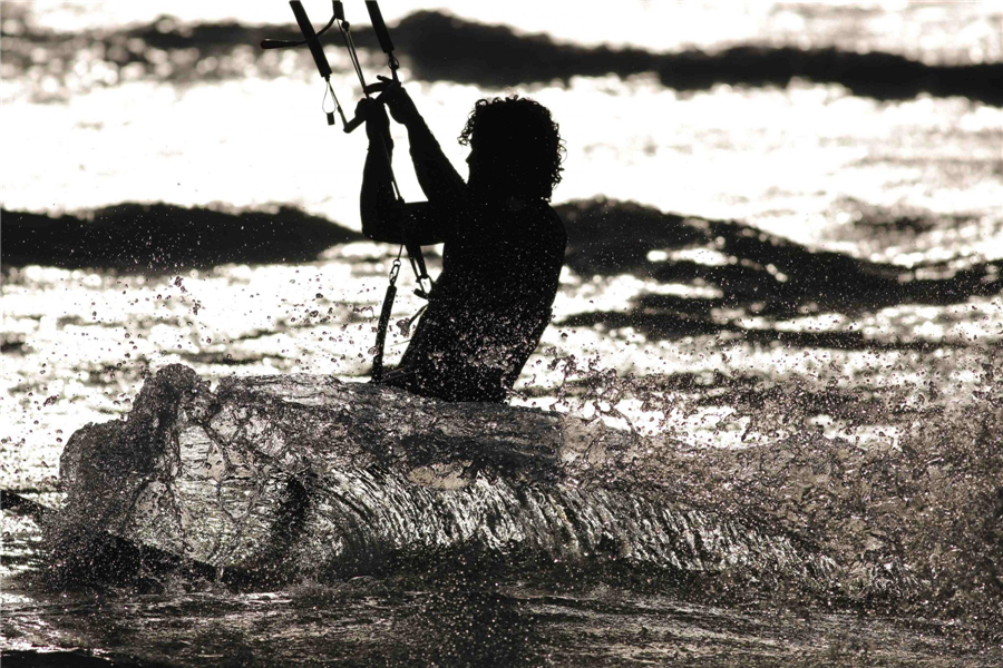 Kite surfers in Mediterranean sea