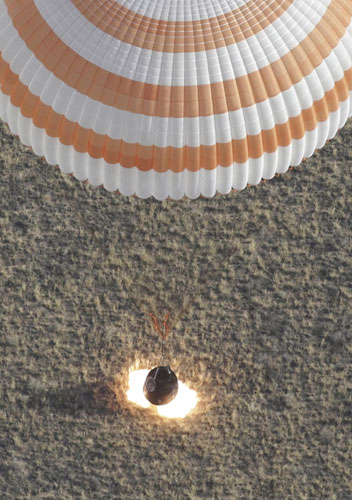 Soyuz capsule returns from space station