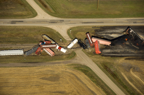 Train derails in Saskatchewan, catches fire